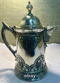 JUG EN ÉTAIN ARGENTÉ VINTAGE LOURD / EAU DÉTAILLÉ EXQUISÉMENT BEAU