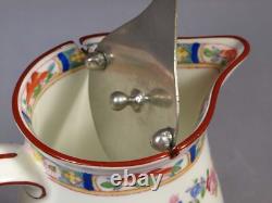 JUG PITCHER EN LAIT D'EAU ANTIQUE MINTON ROSE RARE ANGLETERRE A4807 AVEC COUVERCLE EN MÉTAL