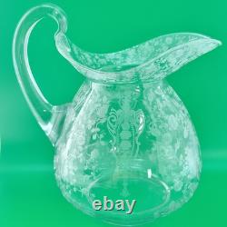 Jarre à eau Antique Cambridge en verre clair ? Rose Point Doulton Ball 9 Pitcher