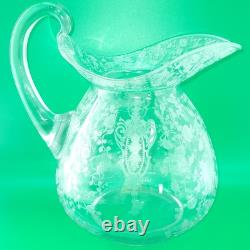 Jarre à eau Antique Cambridge en verre clair ? Rose Point Doulton Ball 9 Pitcher