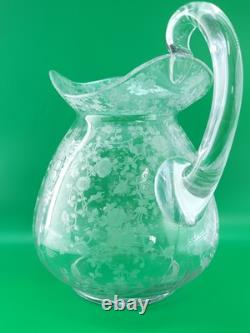 Jarre à eau Antique Cambridge en verre clair ? Rose Point Doulton Ball 9 Pitcher