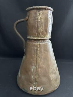 Jarre à eau en cuivre forgé patiné vintage grande 14 avec poignée artisanale martelée
