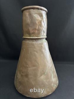 Jarre à eau en cuivre forgé patiné vintage grande 14 avec poignée artisanale martelée