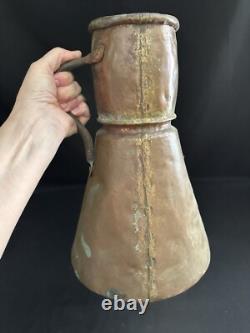 Jarre à eau en cuivre forgé patiné vintage grande 14 avec poignée artisanale martelée