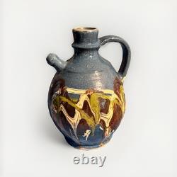Jarre d'eau Botijo vintage en céramique faite à la main avec glaçure goutte à goutte, pièce unique RARE