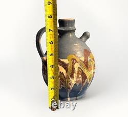 Jarre d'eau Botijo vintage en céramique faite à la main avec glaçure goutte à goutte, pièce unique RARE