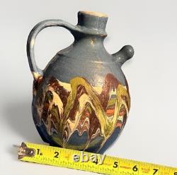 Jarre d'eau Botijo vintage en céramique faite à la main avec glaçure goutte à goutte, pièce unique RARE