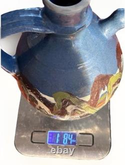 Jarre d'eau Botijo vintage en céramique faite à la main avec glaçure goutte à goutte, pièce unique RARE