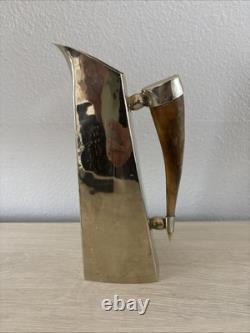 Jarre en argent antique Pichet à eau chaude Poignée en bois Vintage