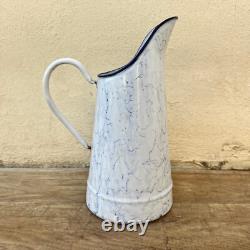Jarre en émail vintage bleu marbré blanc 2809227