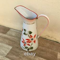 Jarre en émail vintage français blanche avec fleurs 2601182
