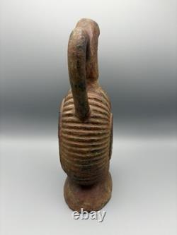 Jarre en terre cuite lourde avec anse, pichet rustique décor usé, brun, 10,5 pouces