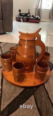 Jauge en bois, jarre en bois, cruche à eau, ensemble de tasses en bois 7 pièces 1xcruche 6xcoupes VINTAGE