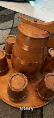 Jauge en bois, jarre en bois, cruche à eau, ensemble de tasses en bois 7 pièces 1xcruche 6xcoupes VINTAGE