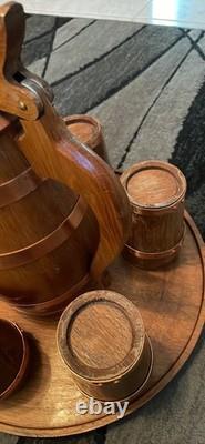 Jauge en bois, jarre en bois, cruche à eau, ensemble de tasses en bois 7 pièces 1xcruche 6xcoupes VINTAGE