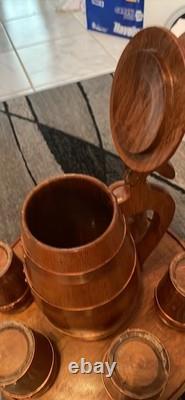 Jauge en bois, jarre en bois, cruche à eau, ensemble de tasses en bois 7 pièces 1xcruche 6xcoupes VINTAGE