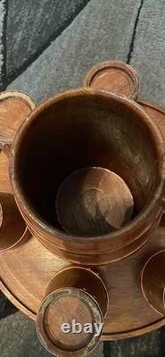 Jauge en bois, jarre en bois, cruche à eau, ensemble de tasses en bois 7 pièces 1xcruche 6xcoupes VINTAGE