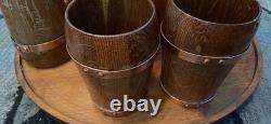 Jauge en bois, jarre en bois, cruche à eau, ensemble de tasses en bois 7 pièces 1xcruche 6xcoupes VINTAGE