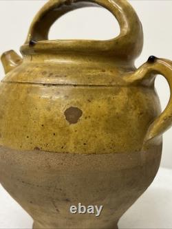 Joug deau gargoulette antique française en terre cuite émaillée jaune du 19ème siècle