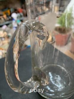 Jug à eau en verre transparent gravé à motif en plomb vintage rare pour cuisine