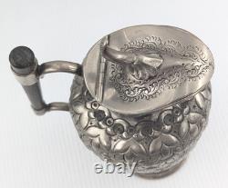 Jug à eau ou à vin en argent étamé anglais orné victorien avec poignée en bois SB&M A1