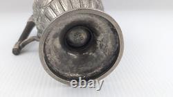 Jug à eau ou à vin en argent étamé anglais orné victorien avec poignée en bois SB&M A1