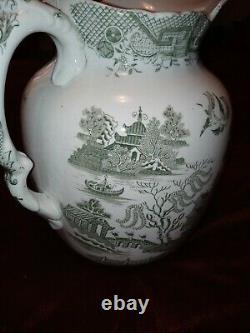 M&m Ye Old Blue Willow Green Silow Water Pitcher Jug