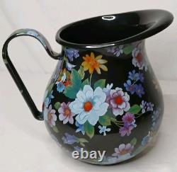 Nouveau Pichet à Eau Jus en Émail Noir Motif Marché aux Fleurs Mackenzie Childs