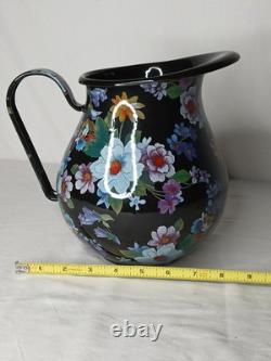 Nouveau Pichet à Eau Jus en Émail Noir Motif Marché aux Fleurs Mackenzie Childs