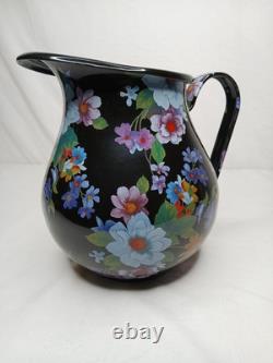 Nouveau Pichet à Eau Jus en Émail Noir Motif Marché aux Fleurs Mackenzie Childs
