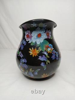 Nouveau Pichet à Eau Jus en Émail Noir Motif Marché aux Fleurs Mackenzie Childs