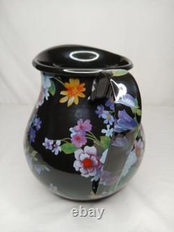Nouveau Pichet à Eau Jus en Émail Noir Motif Marché aux Fleurs Mackenzie Childs