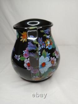Nouveau Pichet à Eau Jus en Émail Noir Motif Marché aux Fleurs Mackenzie Childs