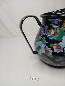 Nouveau Pichet à Eau Jus en Émail Noir Motif Marché aux Fleurs Mackenzie Childs