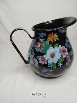 Nouveau Pichet à Eau Jus en Émail Noir Motif Marché aux Fleurs Mackenzie Childs