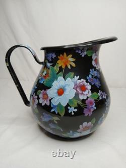 Nouveau Pichet à Eau Jus en Émail Noir Motif Marché aux Fleurs Mackenzie Childs