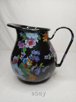 Nouveau Pichet à Eau Jus en Émail Noir Motif Marché aux Fleurs Mackenzie Childs