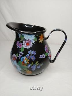 Nouveau Pichet à Eau Jus en Émail Noir Motif Marché aux Fleurs Mackenzie Childs