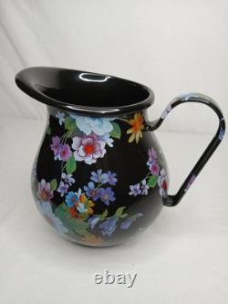 Nouveau Pichet à Eau Jus en Émail Noir Motif Marché aux Fleurs Mackenzie Childs