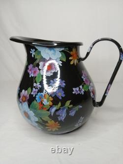 Nouveau Pichet à Eau Jus en Émail Noir Motif Marché aux Fleurs Mackenzie Childs