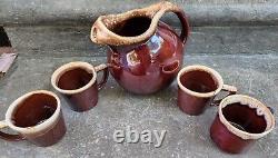 Old Hull Pottery Ball Water Pitcher Brown Drip Plus 4 Coupes Mccoy