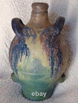 Peint Signé Agp Pottery Glyceria France Impressionnisme Stoneware Jug Art