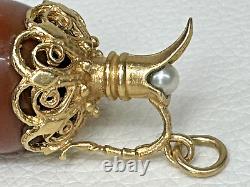 Pendentif vintage en or jaune 14 carats style étrusque avec pierre en forme de cruche à vin et d'eau, 17g