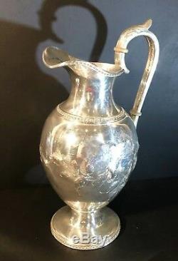 Pichet Vin Aiguière Anglais Antique Style Victorien Plaqué Argent Pot D'eau / Thé