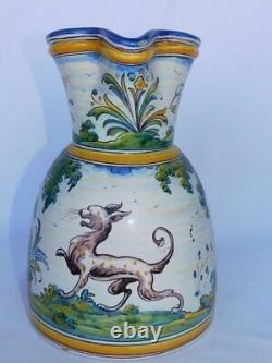 Pichet Vtg Talavera Duran Espagne Peint à la Main Paysage Animaux Faïence 10