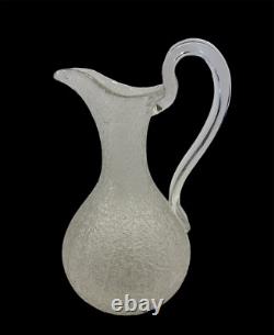 Pichet à champagne en verre craquelé ancien, cruche à eau avec anse appliquée, trouvaille de domaine, en excellent état.