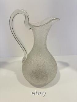Pichet à champagne en verre craquelé ancien, cruche à eau avec anse appliquée, trouvaille de domaine, en excellent état.