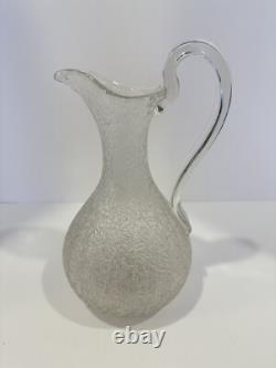 Pichet à champagne en verre craquelé ancien, cruche à eau avec anse appliquée, trouvaille de domaine, en excellent état.