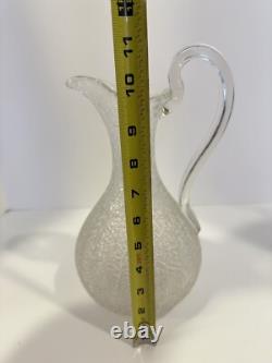 Pichet à champagne en verre craquelé ancien, cruche à eau avec anse appliquée, trouvaille de domaine, en excellent état.