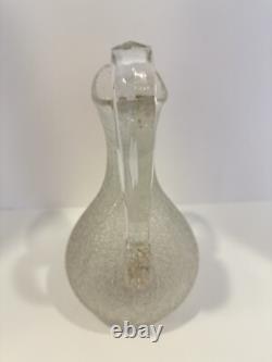 Pichet à champagne en verre craquelé ancien, cruche à eau avec anse appliquée, trouvaille de domaine, en excellent état.